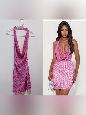 Fashion Nova Pink Embellished Mini Dress